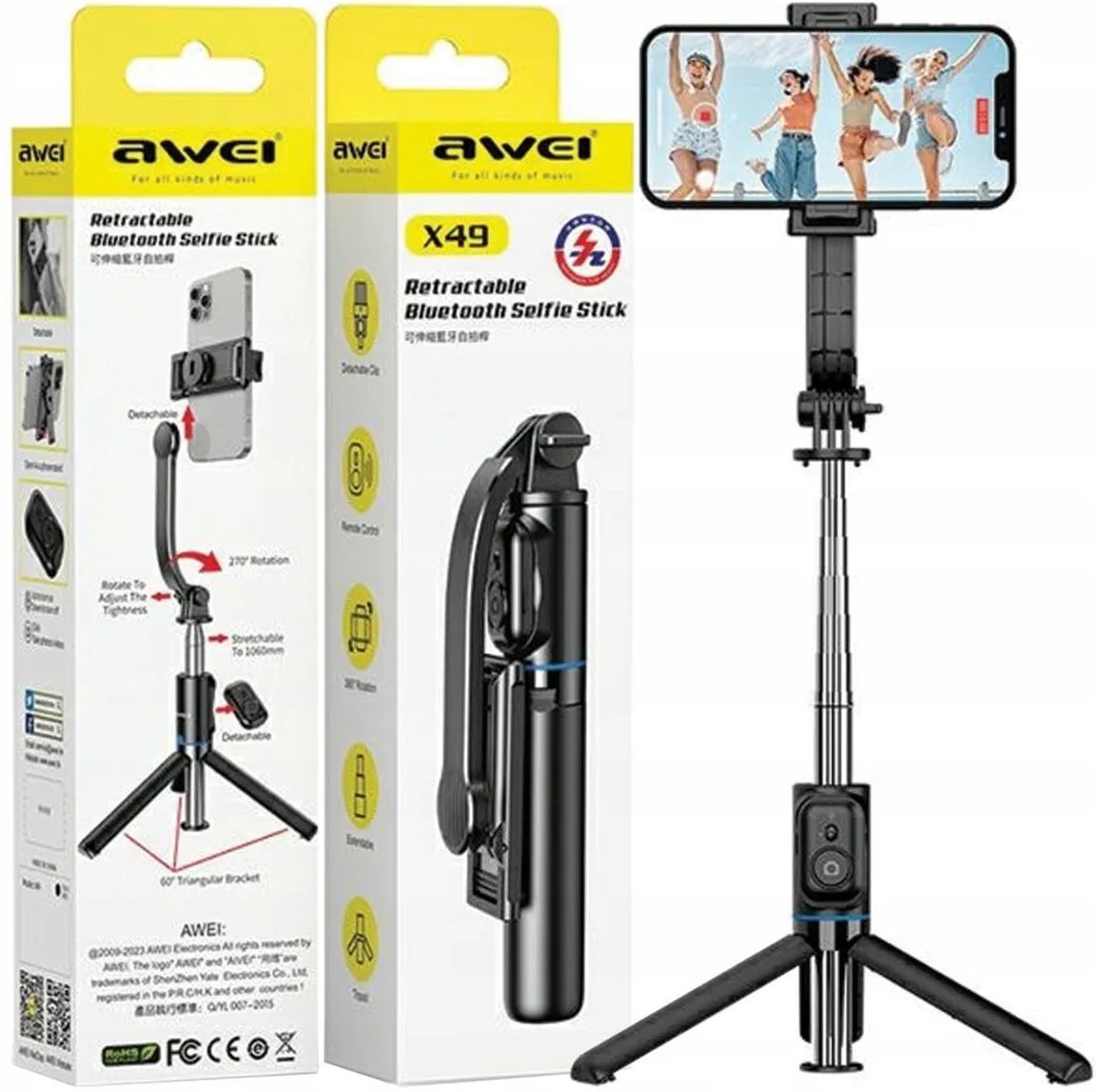 AWEI Compact Desktop Selfie Stick & Tripod with Bluetooth Remote